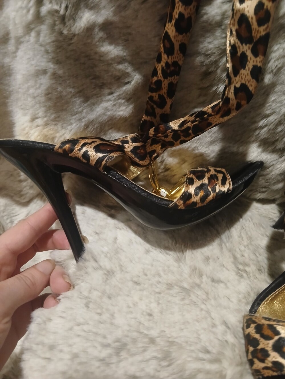Delicious Leopard-Print Lace-Up Heels with Gold Hardware - Picture 5 of 6